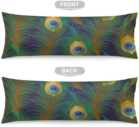 MEIKKO Peacock Feathers Pattern Body Pillow Cover with Zipper 20x54