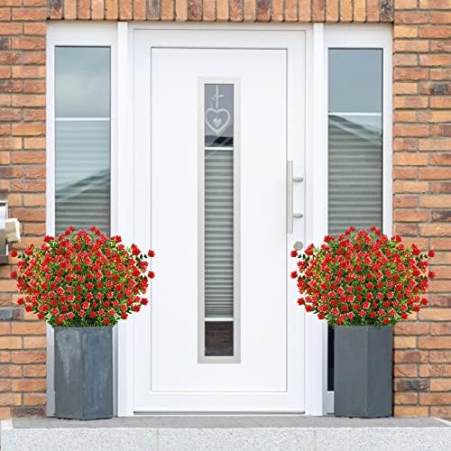 Dremisland 10 Bundles UV Resistant Artificial Deep Red Boxwood Flowers