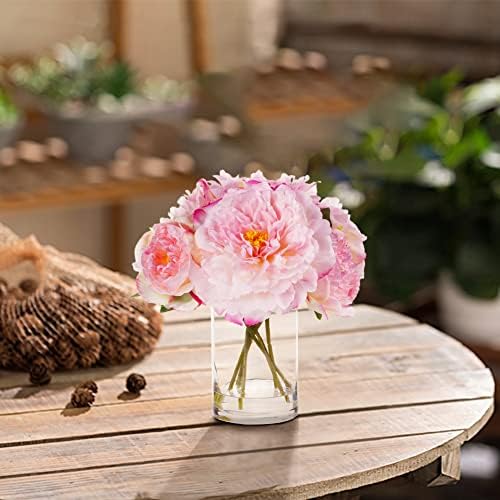 ENOVA FLORAL Pink Peonies Artificial Flowers in Glass Vase 1