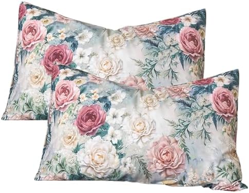 Huborise 100 Cotton Blue Floral Pillow Cases Set of 2 1929