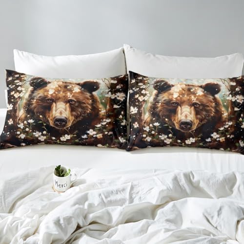 Homewish Bear Print Fitted Sheet Twin Size with Pillowcase