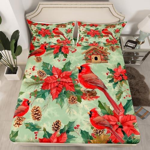 Castle Fairy Christmas Cardinal Fitted Sheet Twin Size 1
