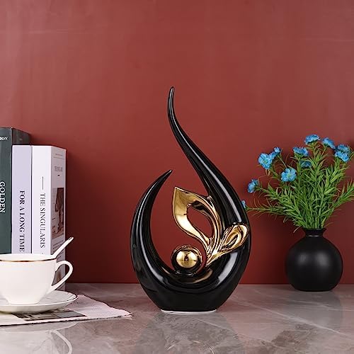 Modern Ceramic Statue with Gold Accents 13 H Black Base