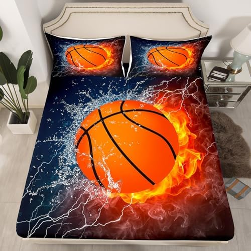 Manfei 3D Fire Water Basketball Bed Sheet Set Twin Size
