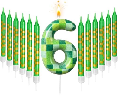 Zlongron 13 Piece Green Pixel Birthday Candles