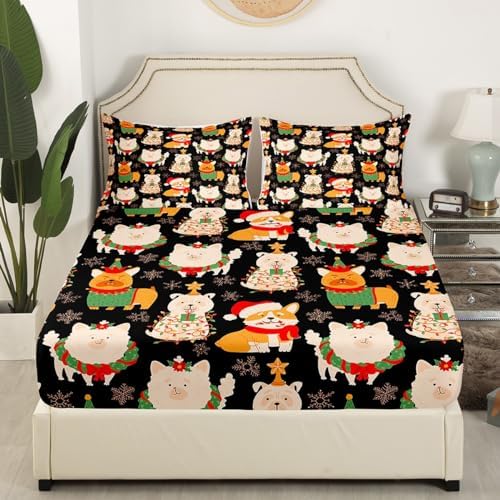 Castle Fairy Merry Christmas Puppy Dog Bed Sheet Set