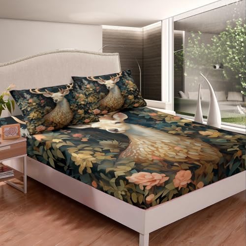 Wild Deer Fitted Sheet Twin Size with Pillowcase