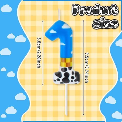 Blue Sky White Cloud Cow Birthday Candle Number 1