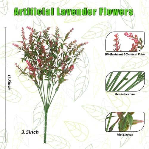JIFTOK Artificial Lavender Flowers 24Pcs Red