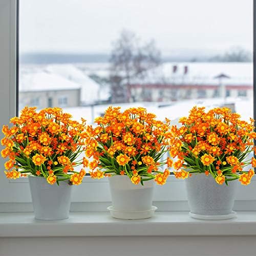 TURNMEON Artificial Daisy Flowers 8 Bundles Orange Summer Decor