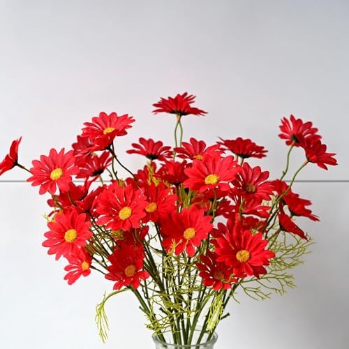 15 Bundles Artificial Red Daisy Flowers UV Resistant