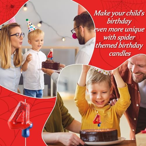 AXBMM Spider Themed Number 4 Birthday Candle - Party Decoration