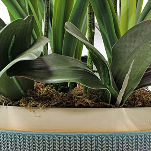 HoTRA Faux Orchid Artificial Flowers in Ceramic Pot