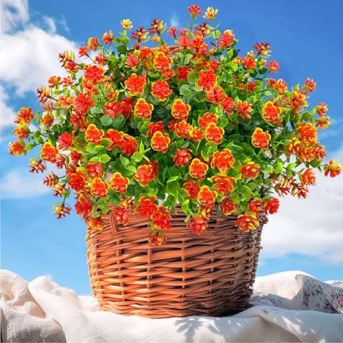 10 Bundles Artificial Orange Flowers for Outdoor Decor