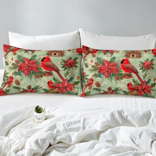 Castle Fairy Christmas Cardinal Fitted Sheet Twin Size 1