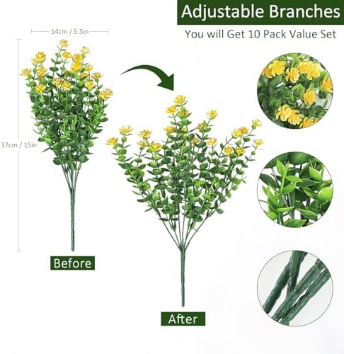 Dremisland 10 Bundles UV Resistant Fake Boxwood Flowers