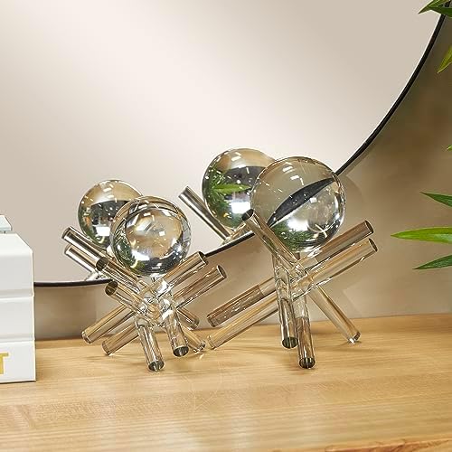 Deco 79 Crystal Abstract Statues Set of 2 Clear Resting Orbs