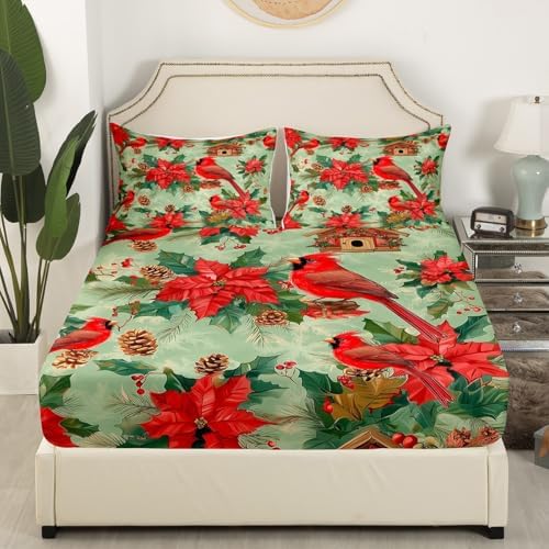 Castle Fairy Christmas Cardinal Fitted Sheet Twin Size 1