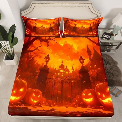 Castle Fairy Halloween Pumpkin Twin Fitted Sheet Set