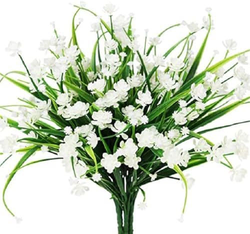 Banziaju 6 Bundles Artificial Flowers 7 Stems UV Resistant White Faux Plants