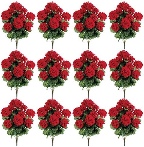 17 Silk Geranium Flower Bush - Red Case of 12