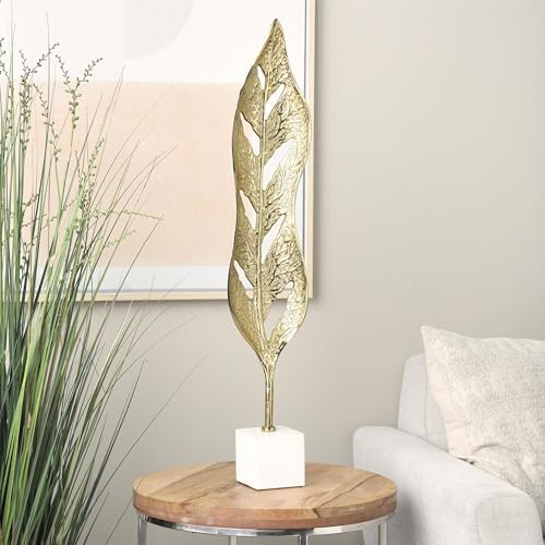 Deco 79 Gold Leaf Aluminum Sculpture with White Marble Base
