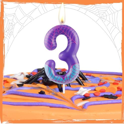 Purple Spider Themed Birthday Candle Number 4 Cake Topper