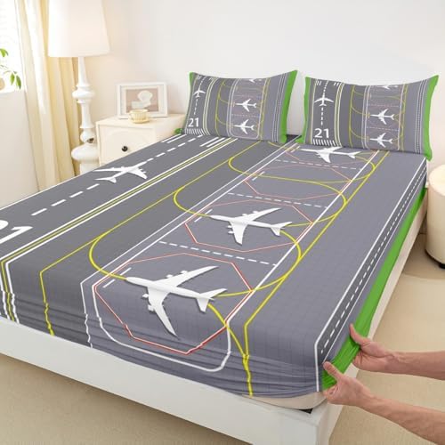 Castle Fairy Airplane Bed Sheet Set Twin Size with Deep Pocket