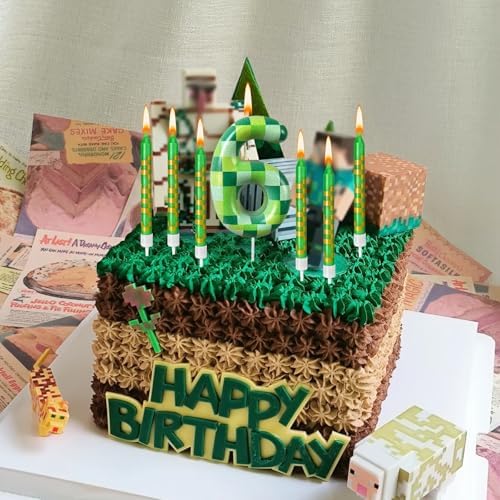 Zlongron 13 Piece Green Pixel Birthday Candles