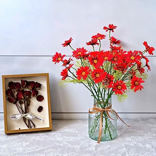 15 Bundles Artificial Red Daisy Flowers UV Resistant