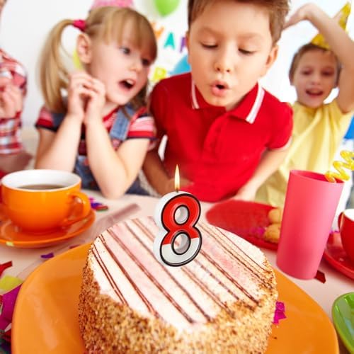 Cartoon Red White Number 8 Birthday Candle Topper
