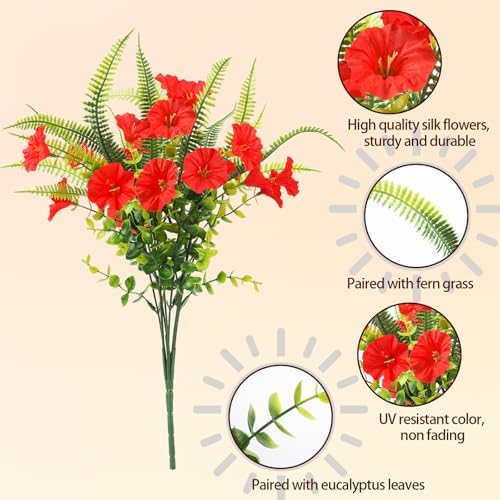 HIAGROW 12 Bundle Red Artificial Flowers with Fern