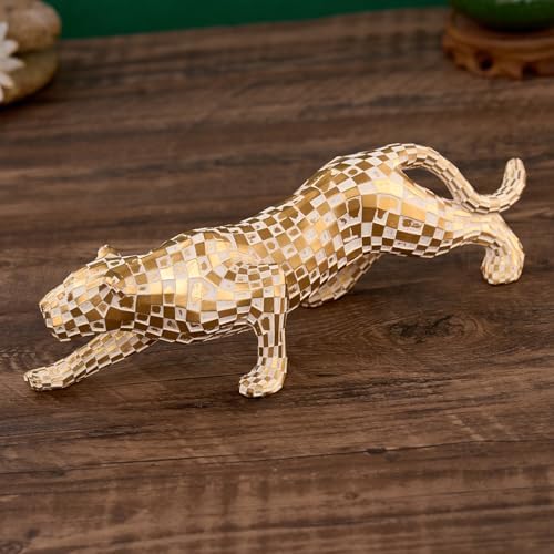 Gold Finish Cubist Cheetah Sculpture - Abstract Leopard Resin Art Statue 1