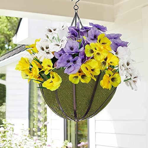 TOCHGREEN Artificial Pansies Set 6 Bundles UV Resistant Outdoor Flowers