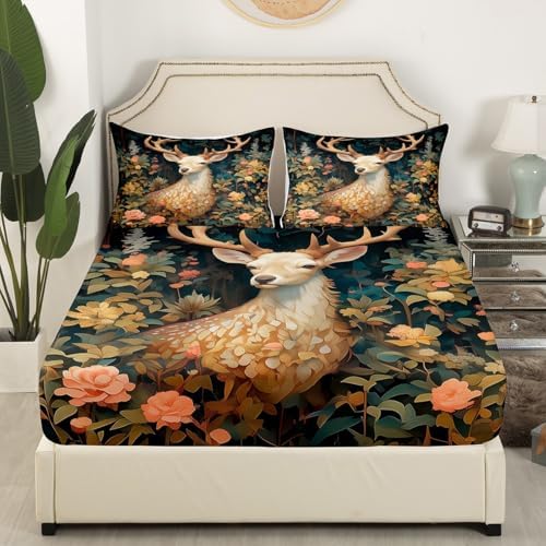 Wild Deer Fitted Sheet Twin Size with Pillowcase