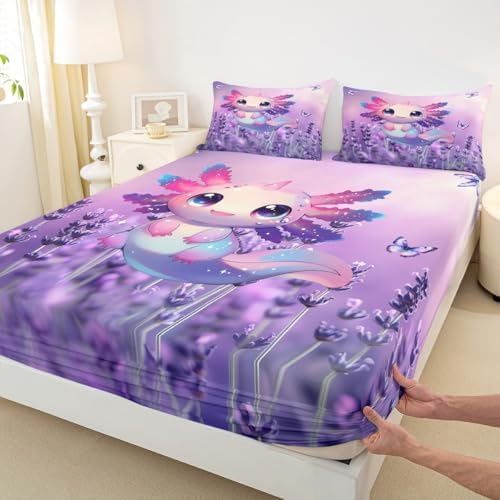 Castle Fairy Purple Lavender Axolotl Bed Sheet Set
