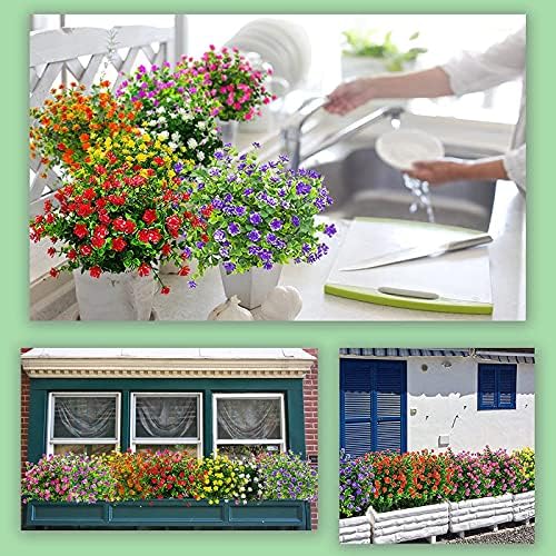10 Bundles Artificial Pink Flowers for Outdoor Decor