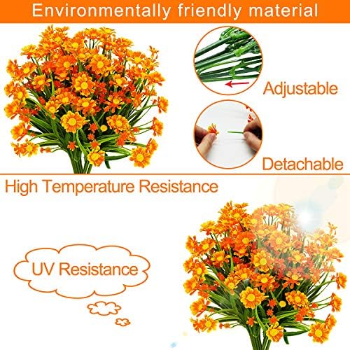 TURNMEON Artificial Daisy Flowers 8 Bundles Orange Summer Decor