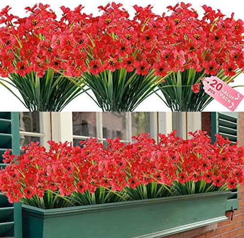 ZEOSTARO 20 Bundles Artificial Deep Red Flowers