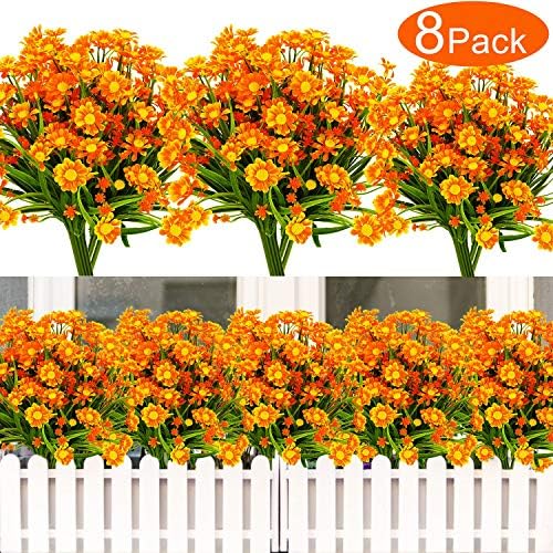 TURNMEON Artificial Daisy Flowers 8 Bundles Orange Summer Decor