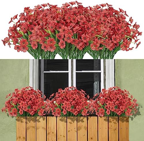 15 Bundles Artificial Flowers UV Resistant Red Home Decor