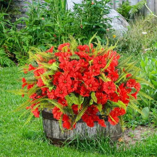 HIAGROW 12 Bundle Red Artificial Flowers with Fern