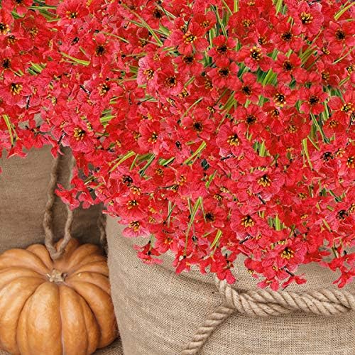 ZEOSTARO 20 Bundles Artificial Deep Red Flowers