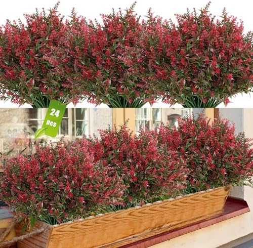 JIFTOK Artificial Lavender Flowers 24Pcs Red