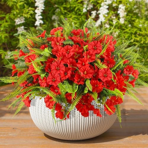 HIAGROW 12 Bundle Red Artificial Flowers with Fern