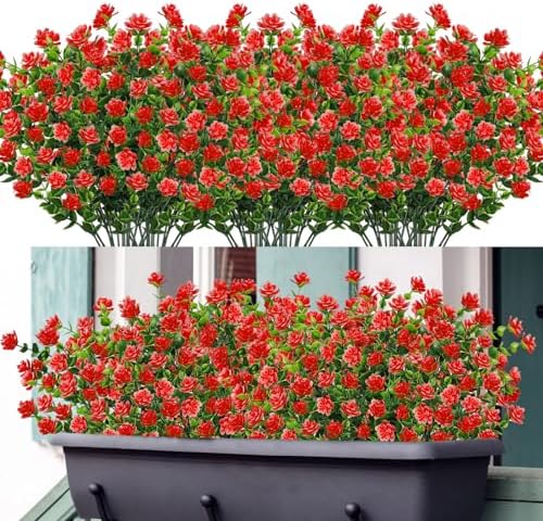 Dremisland 10 Bundles UV Resistant Artificial Deep Red Boxwood Flowers