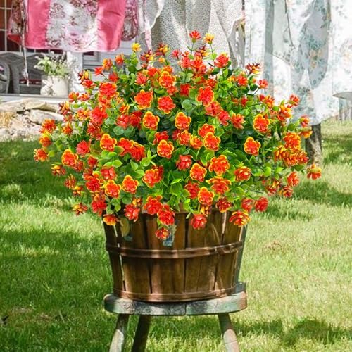 10 Bundles Artificial Orange Flowers for Outdoor Decor