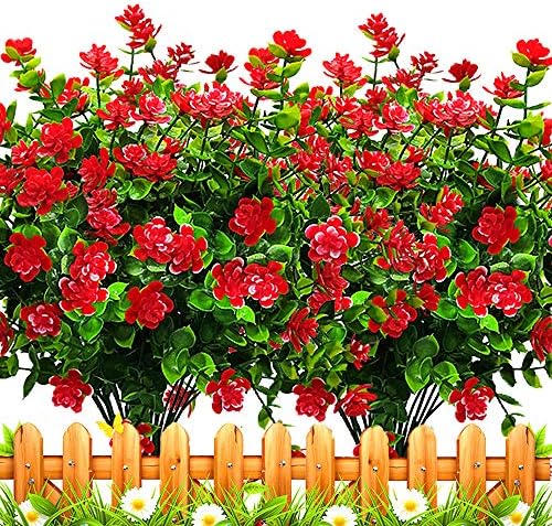 Grunyia 8 Bundles Red-Eucalyptus Artificial Flowers