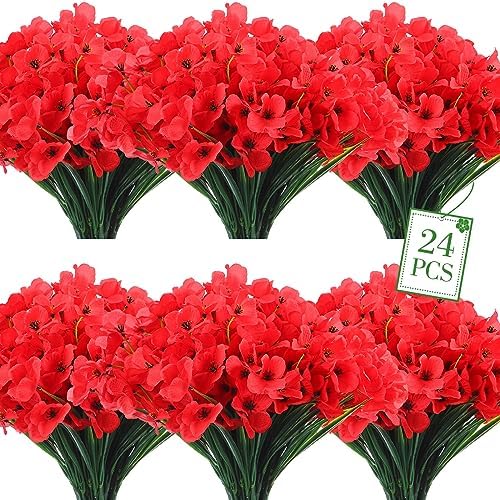 Jutom 24 Pcs Artificial Hydrangea Flowers Red UV Resistant 1