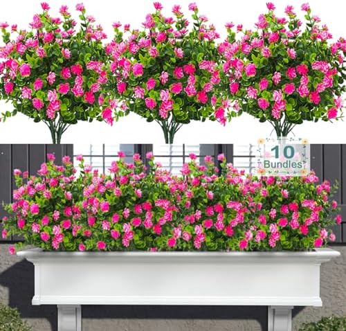10 Bundles Artificial Pink Flowers for Outdoor Decor